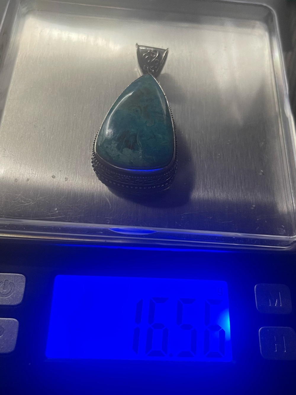 Massive approx 38mmLx 22mmw. 925 sterling silver Chrysocolla pendant. 16.56 g - Picture 4 of 9